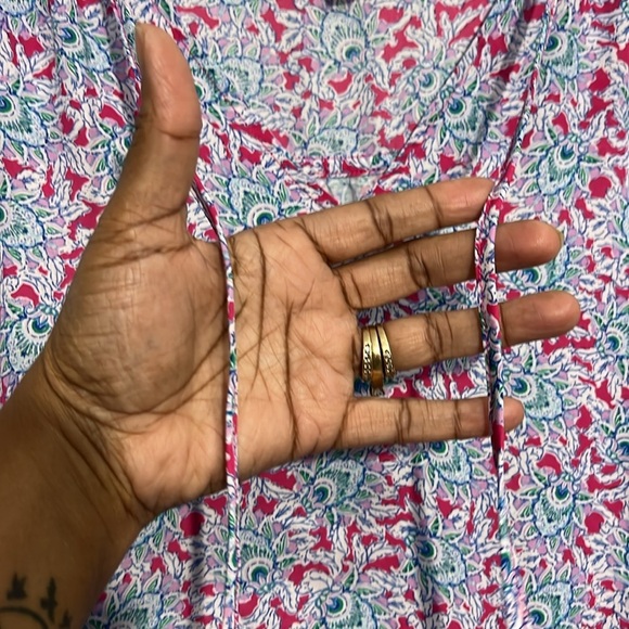 Loft Bloom Tie Neck Mixed Media Shell - Size Large - Multicolored - Picture 3 of 5